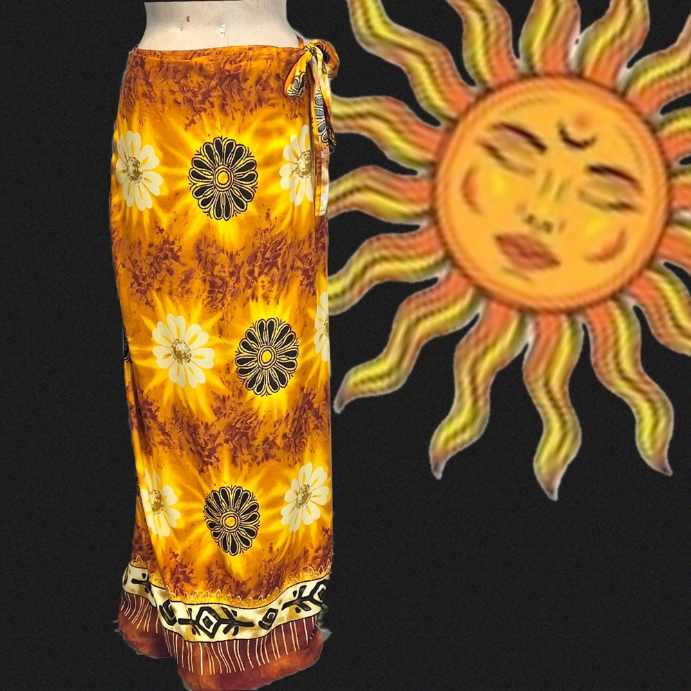 VINTAGE celestial sun goddess maxi wrap skirt side tie closure hippie beach y2k